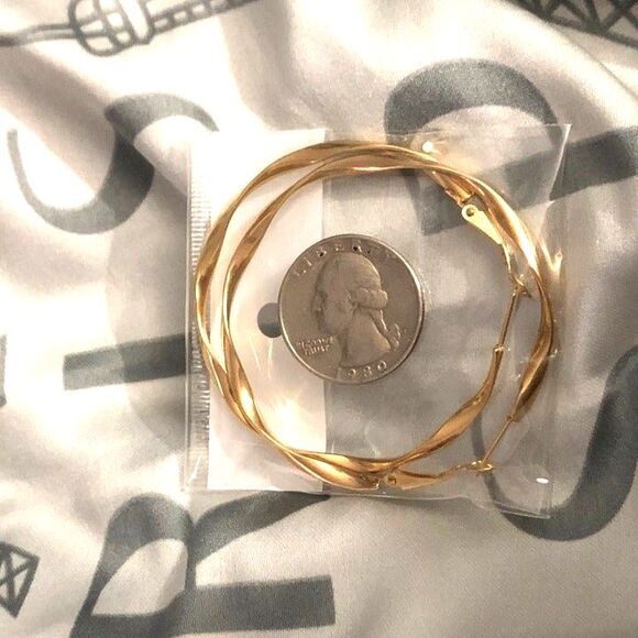 KVANU Pierced Twisted Hoops Gold Plated Sterling Silver NIB - Picture 3 of 5